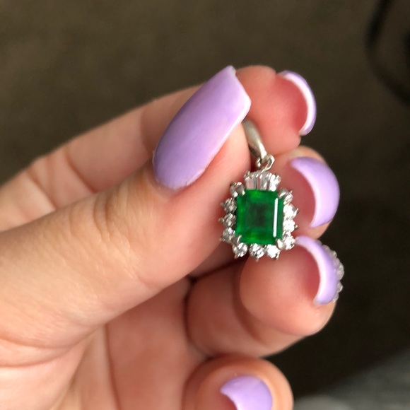 Antique sterling silver emerald pendant - Picture 2 of 4